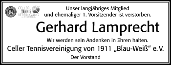 Traueranzeige von Gerhard Lamprecht von Cellesche Zeitung