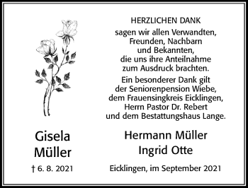 Traueranzeige von Gisela Müller von Cellesche Zeitung