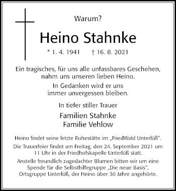 Traueranzeige von Heino Stahnke von Cellesche Zeitung