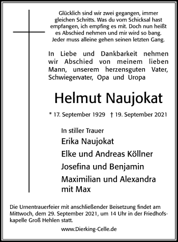Traueranzeige von Helmut Naujokat von Cellesche Zeitung