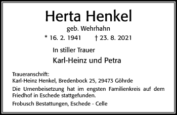 Traueranzeige von Herta Henkel von Cellesche Zeitung