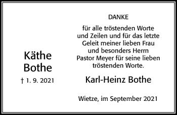 Traueranzeige von Käthe Bothe von Cellesche Zeitung