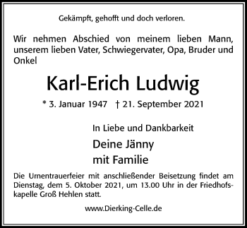 Traueranzeige von Karl-Erich Ludwig von Cellesche Zeitung