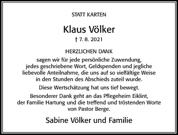 Traueranzeige von Klaus Völker von Cellesche Zeitung