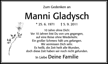 Traueranzeige von Manni Gladysch von Cellesche Zeitung