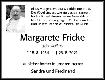 Traueranzeige von Margarete Fricke von Cellesche Zeitung