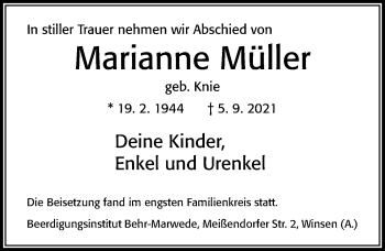 Traueranzeige von Marianne Müller von Cellesche Zeitung