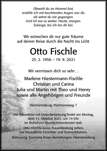Traueranzeige von Otto Fischle von Cellesche Zeitung