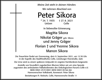 Traueranzeige von Peter Sikora von Cellesche Zeitung