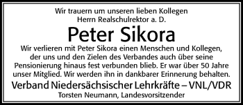 Traueranzeige von Peter Sikora von Cellesche Zeitung