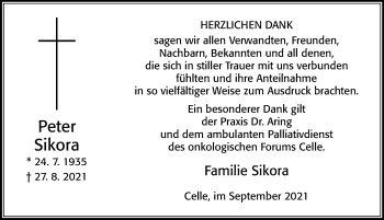 Traueranzeige von Peter Sikora von Cellesche Zeitung