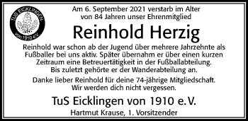 Traueranzeige von Reinhold Herzig von Cellesche Zeitung