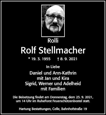 Traueranzeige von Rolf Stellmacher von Cellesche Zeitung