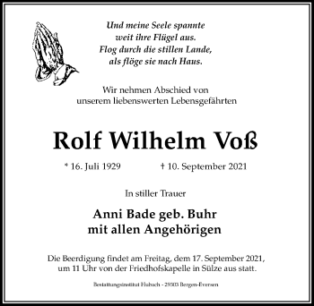 Traueranzeige von Rolf Wilhelm Voß von Cellesche Zeitung