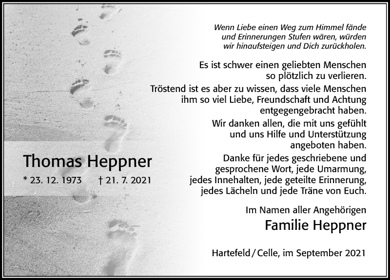 Traueranzeige für Thomas Heppner vom 11.09.2021 aus Cellesche Zeitung