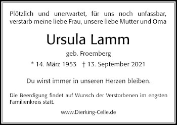 Traueranzeige von Ursula Lamm von Cellesche Zeitung