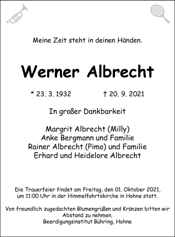 Traueranzeige von Werner Albrecht von Cellesche Zeitung