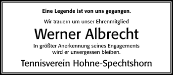 Traueranzeige von Werner Albrecht von Cellesche Zeitung