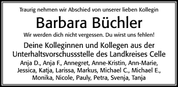 Traueranzeige von Barbara Büchler von Cellesche Zeitung