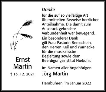 Traueranzeige von Ernst Martin von Cellesche Zeitung