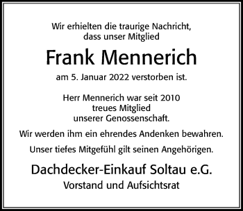 Traueranzeige von Frank Mennerich von Cellesche Zeitung