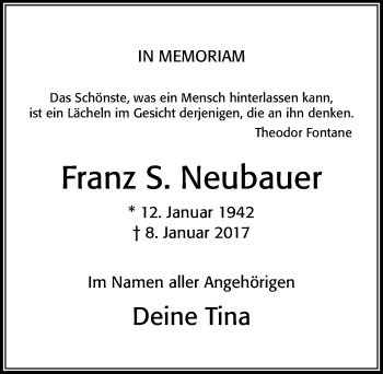 Traueranzeige von Franz S. Neubauer von Cellesche Zeitung