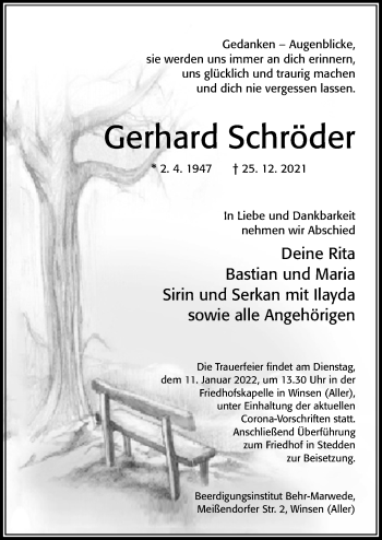 Traueranzeige von Gerhard Schröder von Cellesche Zeitung
