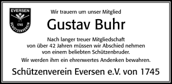 Traueranzeige von Gustav Buhr von Cellesche Zeitung