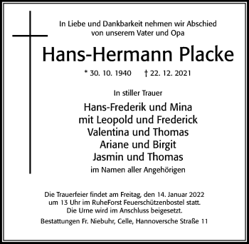 Traueranzeige von Hans-Hermann Placke von Cellesche Zeitung
