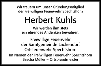 Traueranzeige von Herbert Kuhls von Cellesche Zeitung