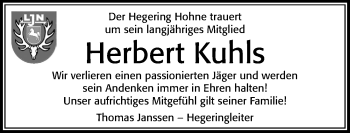 Traueranzeige von Herbert Kuhls von Cellesche Zeitung