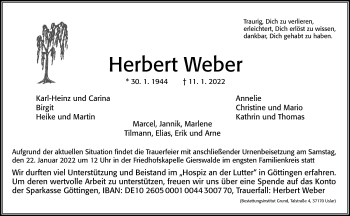 Traueranzeige von Herbert Weber von Cellesche Zeitung