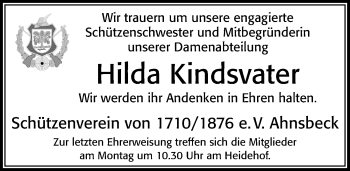 Traueranzeige von Hilda Kindsvater von Cellesche Zeitung