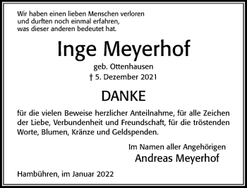 Traueranzeige von Inge Meyerhof von Cellesche Zeitung