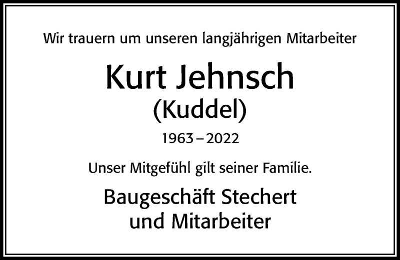  Traueranzeige für Kurt Jehnsch vom 22.01.2022 aus Cellesche Zeitung