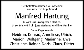 Traueranzeige von Manfred Hartung von Cellesche Zeitung