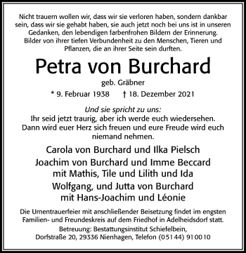 Traueranzeige von Petra von Burchard von Cellesche Zeitung