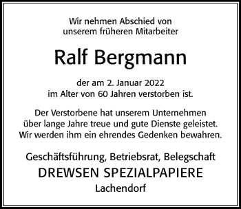 Traueranzeige von Ralf Bergmann von Cellesche Zeitung