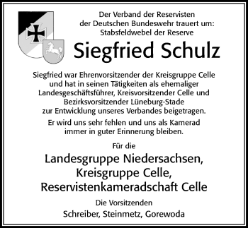 Traueranzeige von Siegfried Schulz von Cellesche Zeitung