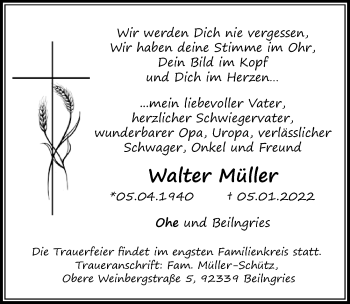 Traueranzeige von Walter Müller von Cellesche Zeitung
