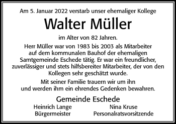 Traueranzeige von Walter Müller von Cellesche Zeitung