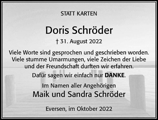 Traueranzeige von Doris Schröder von Cellesche Zeitung