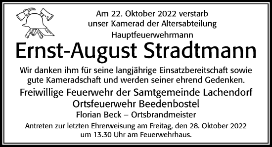 Traueranzeige von Ernst-August Stradtmann von Cellesche Zeitung