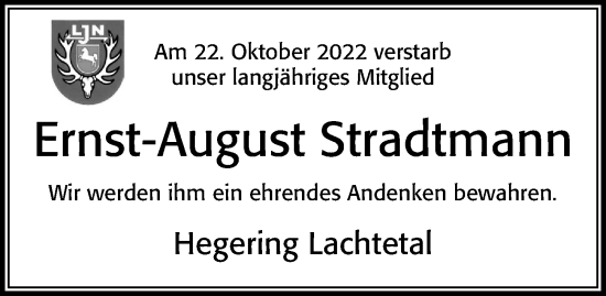 Traueranzeige von Ernst-August Stradtmann von Cellesche Zeitung