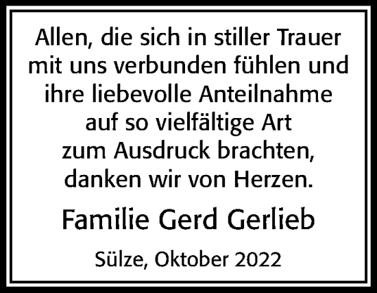 Traueranzeige von Gerd Gerlieb von Cellesche Zeitung