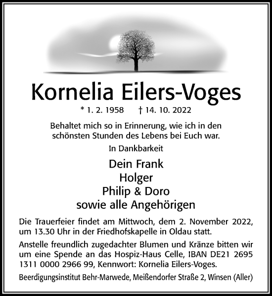 Traueranzeige von Kornelia Eilers-Voges von Cellesche Zeitung