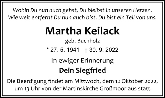 Traueranzeige von Martha Keilack von Cellesche Zeitung