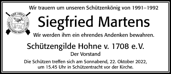 Traueranzeige von Siegfried Martens von Cellesche Zeitung