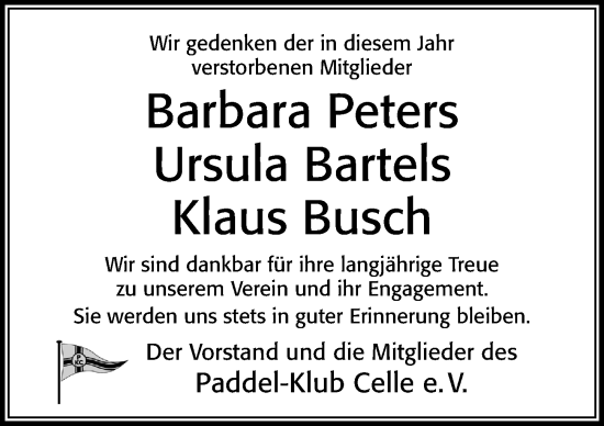 Traueranzeige von Barbara Peters von Cellesche Zeitung