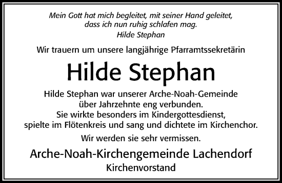 Traueranzeige von Hilde Stephan von Cellesche Zeitung
